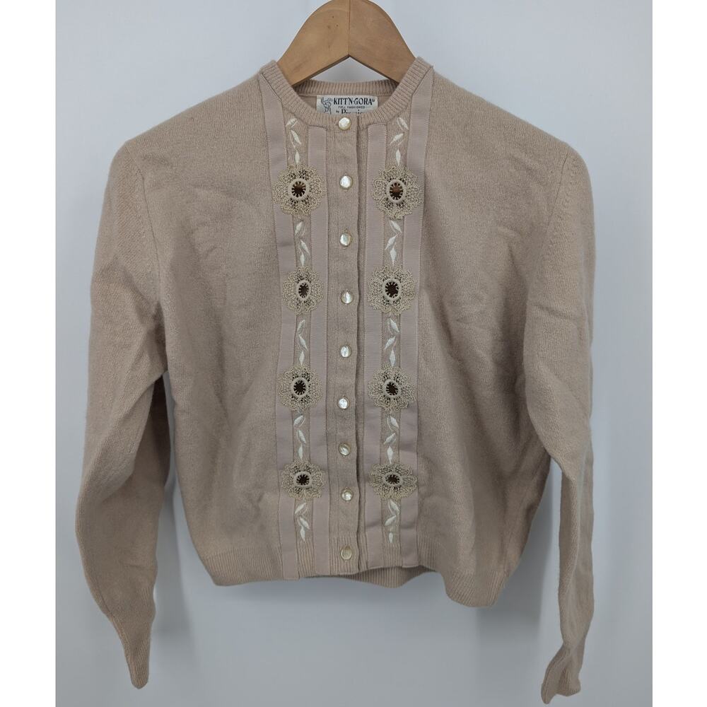 VINTAGE Kitt’n’Gora Premier Embroidered Cardigan Sweater Beige Vintage Women’s S